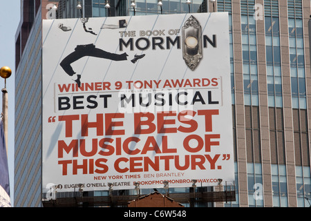The Book of Mormon musical advertising board is pictured on Times Square in the New York City borough of Manhattan Stock Photo