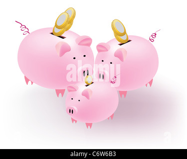 Piggy bank with coins on a white background Stock Photo - Alamy