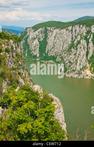 Landscape in the Danube Gorges 'Cazanele Mari' seen from the Romanian side. Stock Photo