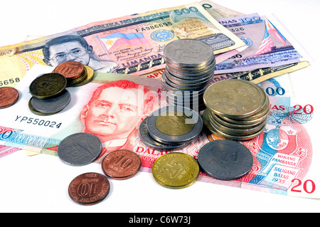 Currency from Philippines - Various banknotes and coins. Philippine Pesos! Stock Photo