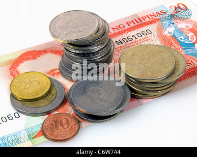 Currency from Philippines - Various banknotes and coins. Philippine Pesos! Stock Photo