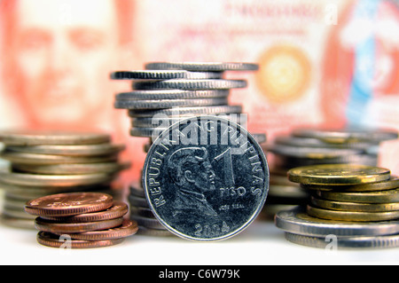 Currency from Philippines - Various banknotes and coins. Philippine Pesos! Stock Photo