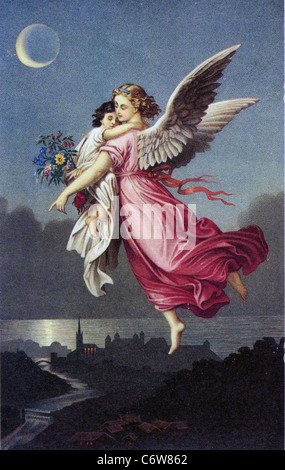 GUARDIAN ANGEL with child in a Victorian illustration Stock Photo