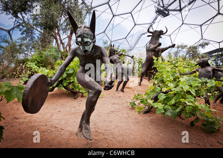 Rites of Dionysus sculptures in the Warm Temperate biome at the Eden Project. Stock Photo