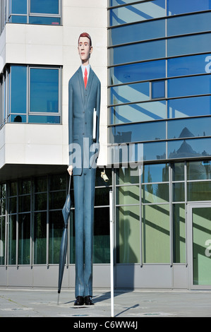 Sculpture The Long Banker / Langer Baenker in front of the Deka Bank at the  Kirchberg plateau, Luxembourg