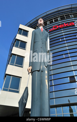 Sculpture The Long Banker / Langer Baenker in front of the Deka Bank at the  Kirchberg plateau, Luxembourg
