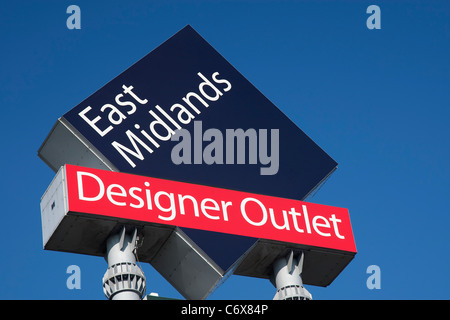 East Midlands Designer Outlet Shopping Centre sign, Pinxton, South Normanton, Mansfield, Debyshire, UK Stock Photo