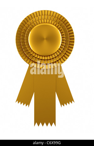 Golden award ribbon isolated over white background