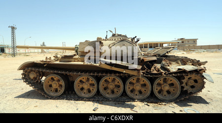 a blow up, destroyed T54  tank in the desert north of Ajadabiya Stock Photo