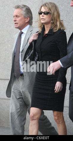 Michael Douglas and his former wife Diandra Luker leave New York Federal Court after their son, Cameron Douglas was sentenced Stock Photo