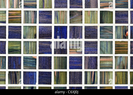 green and blue glass tile background with white grout Stock Photo