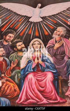 Christian image of Virgin Mary and the apostles inside of a Panamanian Church. Stock Photo