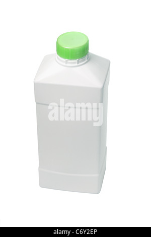 Plastic container with green cap for household cleaning products on white background Stock Photo