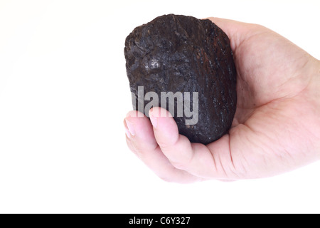 Pieces of coal in palm carbon, coal Stock Photo