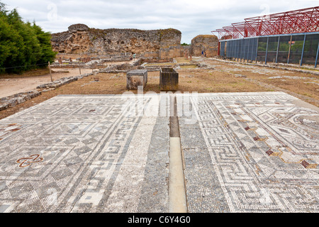 Roman Mosaics in the Roman City of Conimbriga, the best preserved Roman ruins in Portugal. Stock Photo