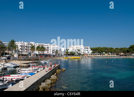 Harbour and beach at Es Cana, Ibiza, Balearics, Spain Stock Photo