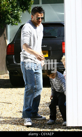 Peter Andre outside his house with his son Junior and daughter Princess Tiaamii Brighton, England - 09.04.10 Mark Douglas Stock Photo