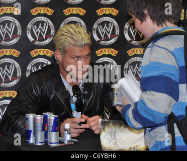 Dolph Ziggler Hundreds of WWE fans line-up to meet their wrestling heroes Dolph Ziggler and Beth Phoenix at Smyths Toy Store on Stock Photo
