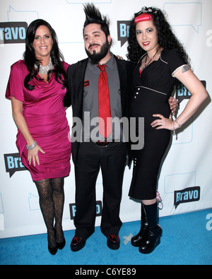 Patti Stanger, Destin Pfaff and Rachel Federoff from Millionaires Matchmaker, attends Bravo's 2010 Upfront Party at Skylight Stock Photo