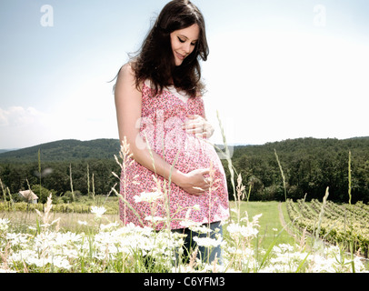 Pregnant woman holding her belly Stock Photo - Alamy