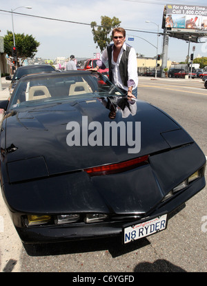 David Hasselhoff goes to Pinks Hotdog stand to promote the Hoff dog. David showed up in the Night Rider Car and was there with Stock Photo