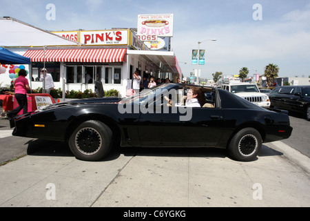 David Hasselhoff goes to Pinks Hotdog stand to promote the Hoff dog. David showed up in the Night Rider Car and was there with Stock Photo