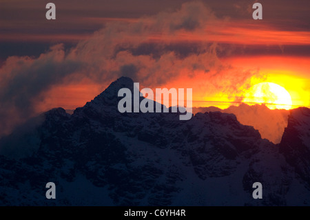 Sgurr Alasdair at sunset, in the Black Cuillin mountains, Isle of Skye Stock Photo