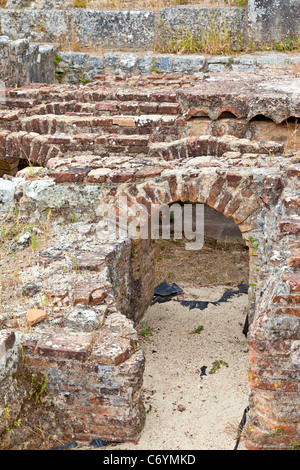 Hypocaust of the Baths of the Wall (Thermae) in Conimbriga, the best preserved Roman city ruins in Portugal. Stock Photo