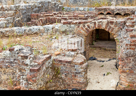 Hypocaust of the Baths of the Wall (Thermae) in Conimbriga, the best preserved Roman city ruins in Portugal. Stock Photo