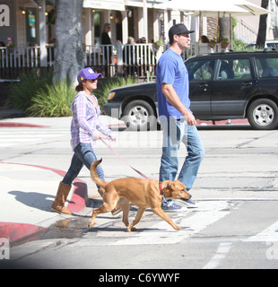 Hayden Panettiere with Ukranian boxing champion Wladimir Klitschko walking their dog after having breakfast at Le Pain and Stock Photo