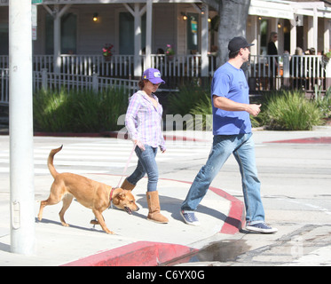 Hayden Panettiere with Ukranian boxing champion Wladimir Klitschko walking their dog after having breakfast at Le Pain and Stock Photo