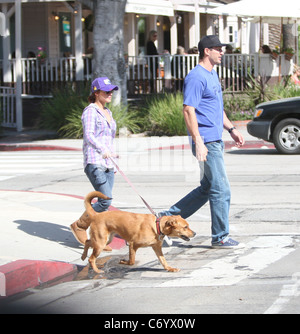 Hayden Panettiere with Ukranian boxing champion Wladimir Klitschko walking their dog after having breakfast at Le Pain and Stock Photo