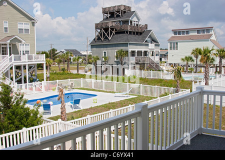 Beach houses and swimming pool, vacation rentals, Myrtle Beach, South Carolina, USA Stock Photo