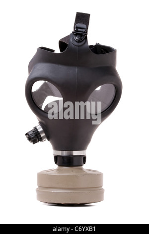 An old worn gas mask with black rubber isolated on white. Stock Photo