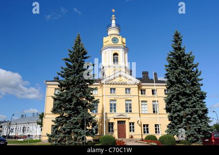 The Town Hall of the Hamina town was built in 1798, architect Johan Brockman. The old hand-wound clock in the tower still operat Stock Photo