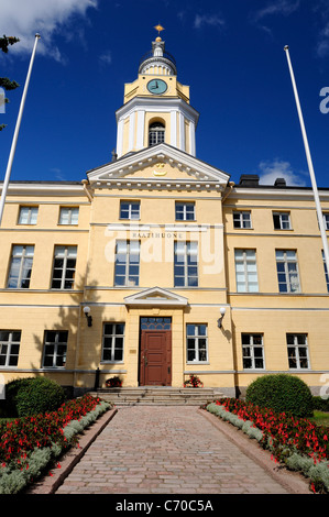 The Town Hall of the Hamina town was built in 1798, architect Johan Brockman. The old hand-wound clock in the tower still operat Stock Photo