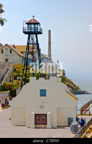 Dock Guard Tower at Boat Dock, Alcatraz Prison, Alcatraz Island, San Francisco Bay, California, USA. JMH5222 Stock Photo