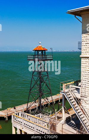 Dock Guard Tower at Boat Dock, Alcatraz Prison, Alcatraz Island, San Francisco Bay, California, USA. JMH5228 Stock Photo