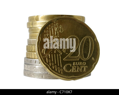 pile of euro cent coins isolated on white Stock Photo