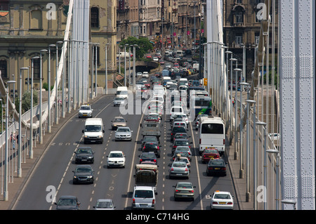 Heavy traffic on a main road over a bridge Stock Photo