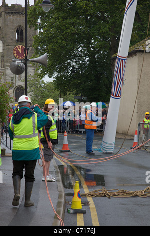 Maypole Barwick The newly decorated Maypole being put back into position at the center ...