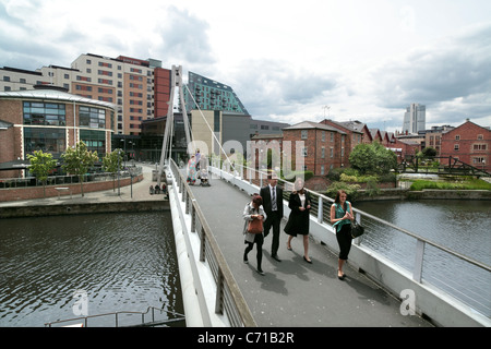 The Centenary Bridge, a footpath link across the River Aire in Leeds, opened in 1992. Stock Photo