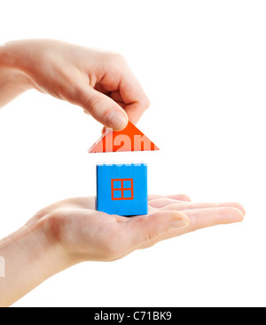 toy wooden house isolated on white background Stock Photo - Alamy