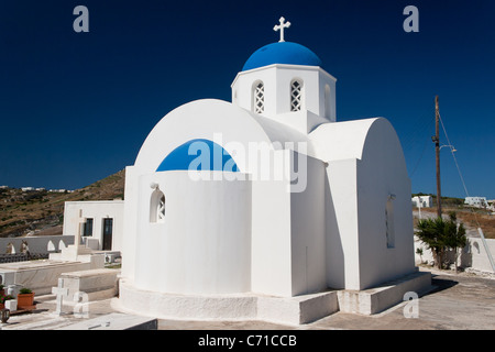 Blue domed white Greek church at Exo Gonia, Santorini, Greece Stock Photo