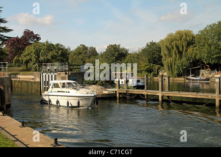 Bell weir and lock - between Staines and Runnymede, Surrey, England on the river Thames Stock Photo