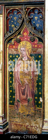 Cawston, Norfolk, rood screen. St. Helena, female saint saints English screens church churches England UK Medieval painting Stock Photo