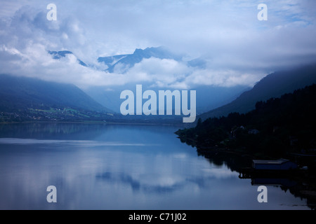 Romsdalsfjord, Andalsnes, Norway with surrounding mountains. Stock Photo