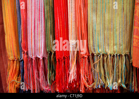 Moroccan scarves for sale in the medina, Essaouira, Morocco Stock Photo