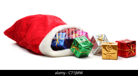 Bag of Santa Claus with gifts,Isolated on white. Stock Photo