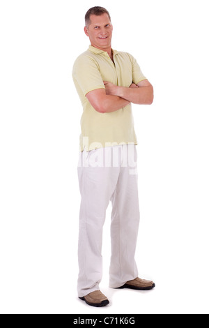 Full length of middle aged man standing and looking at you over isolated white background Stock Photo